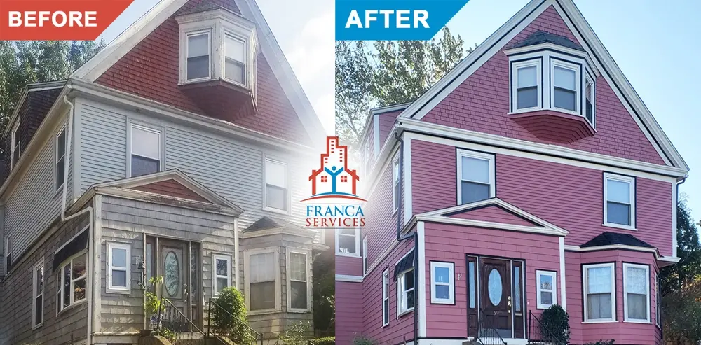 before and after a house that has had a professional painting service Worcester, MA