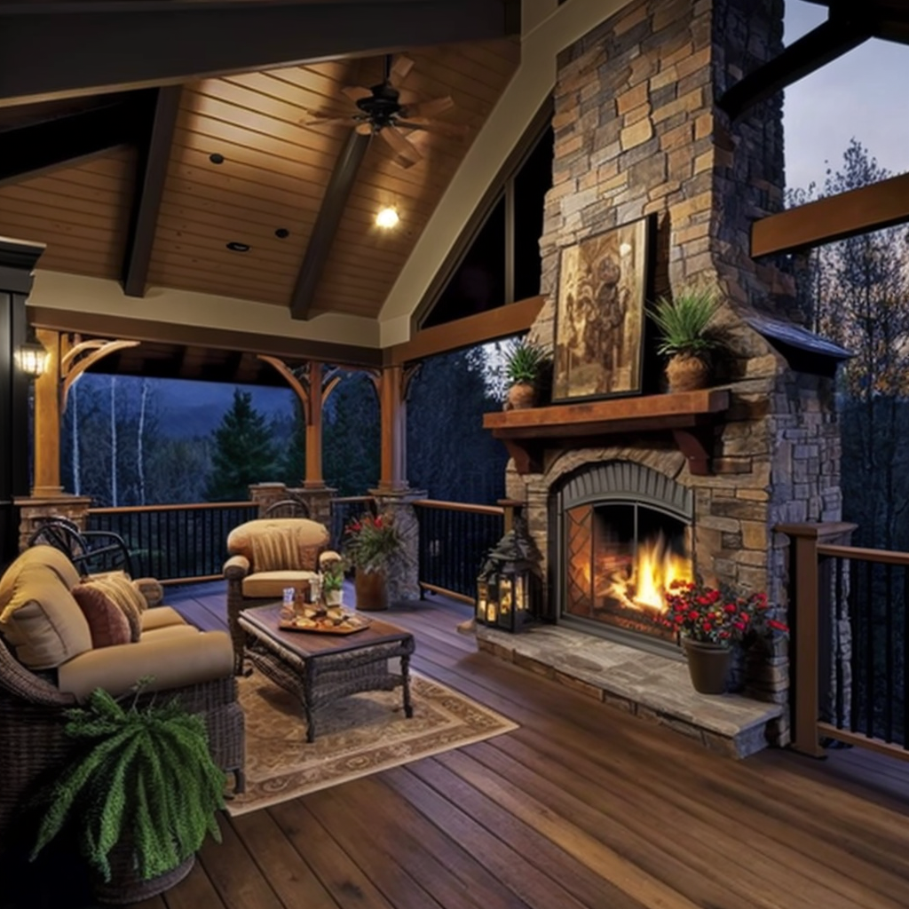 covered deck with fireplace 2