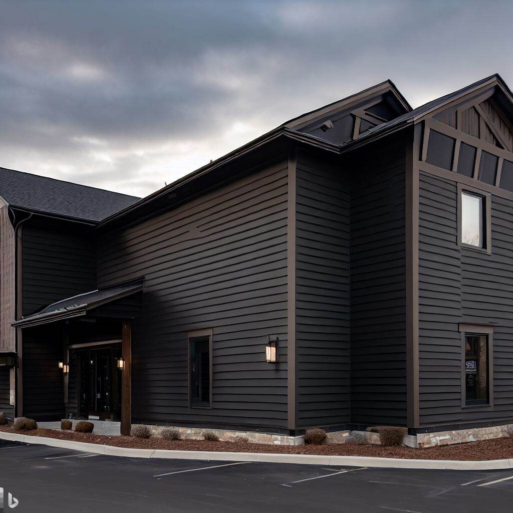 dark bold commercial siding colors showing the entire building