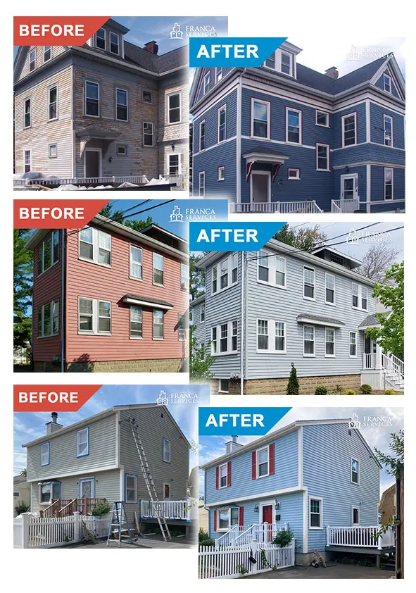 before and after a house that has had a residential painting service Worcester
